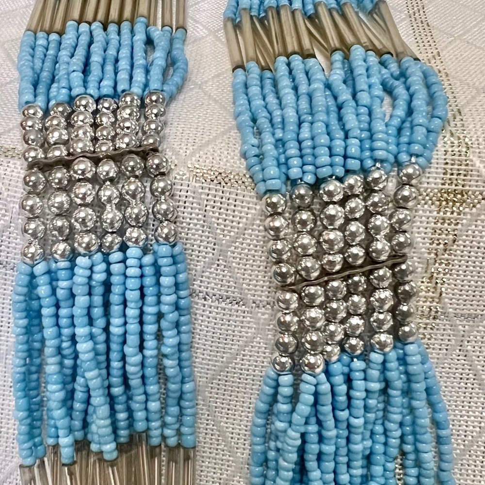 Vintage Native Blue Seed Bead Statement Necklace, Blue Beaded Necklace, Handmade - Picture 13 of 14